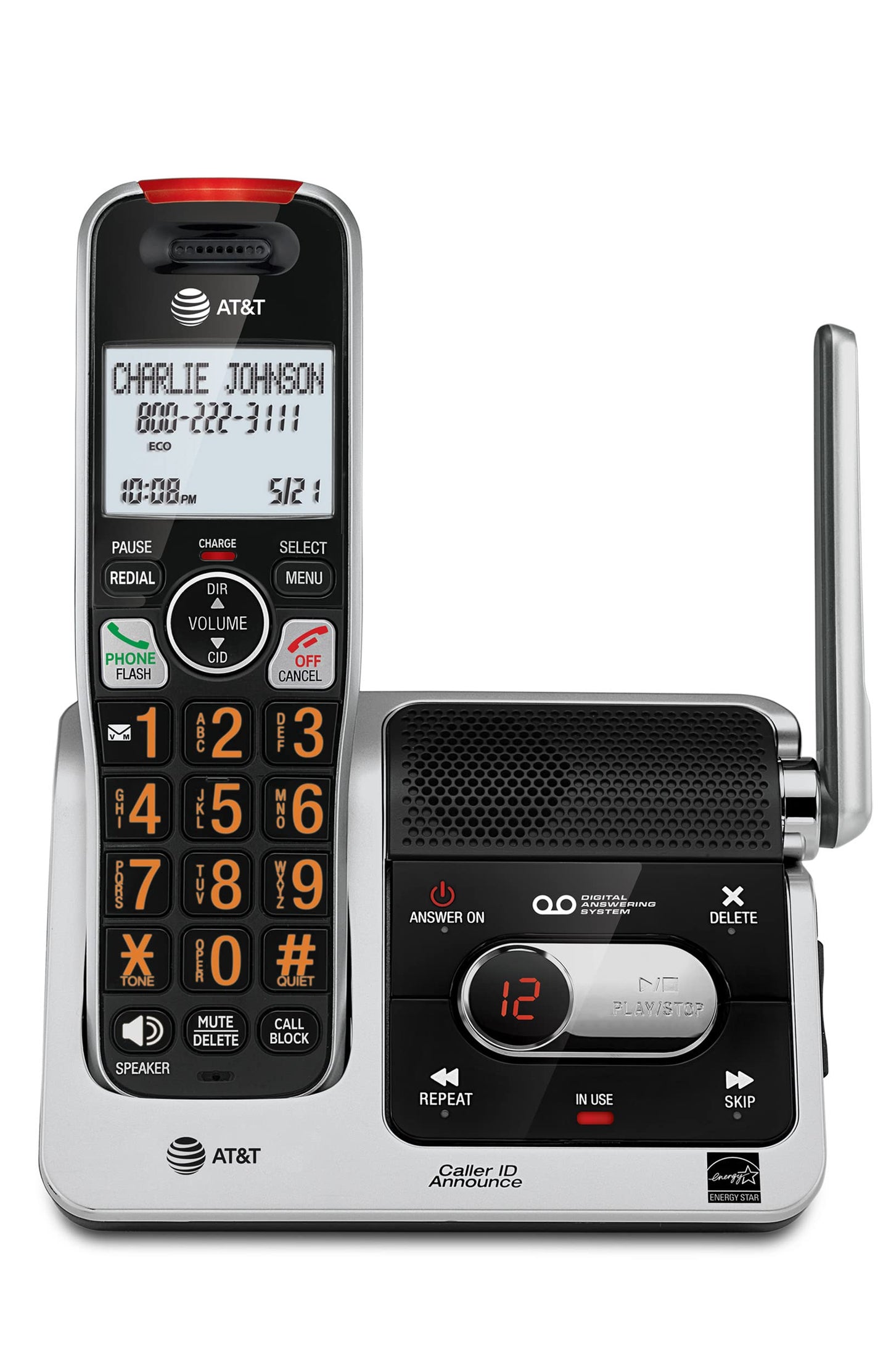 AT&T BL102-4 DECT 6.0 4-Handset Cordless Phone for Home with Answering Machine, Call Blocking, Caller ID Announcer, Audio Assist, Intercom, and Unsurpassed Range, Silver/Black