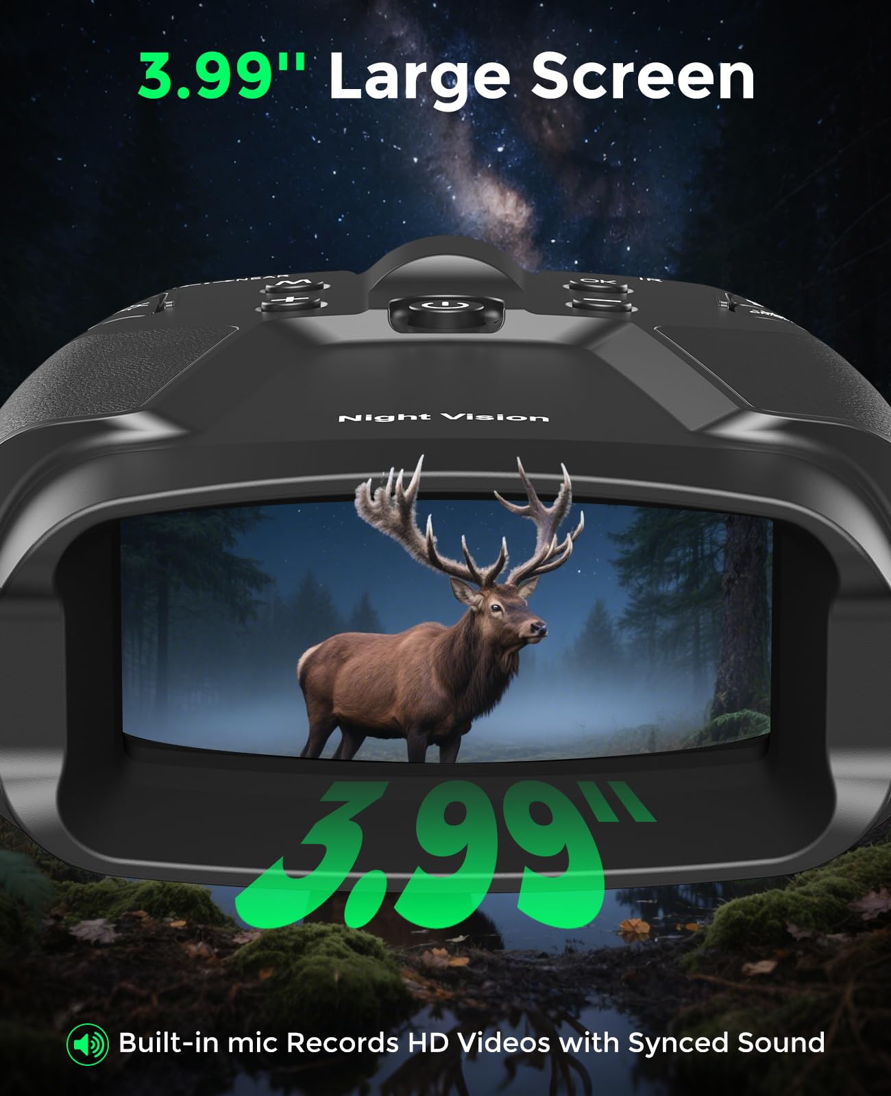 Night Vision Goggles - 4K Night Vision Binoculars with 5000mAh Rechargeable Battery, 32GB TF Card can Save Photo and Video, 3'' HD Screen for Camping & Security, Black