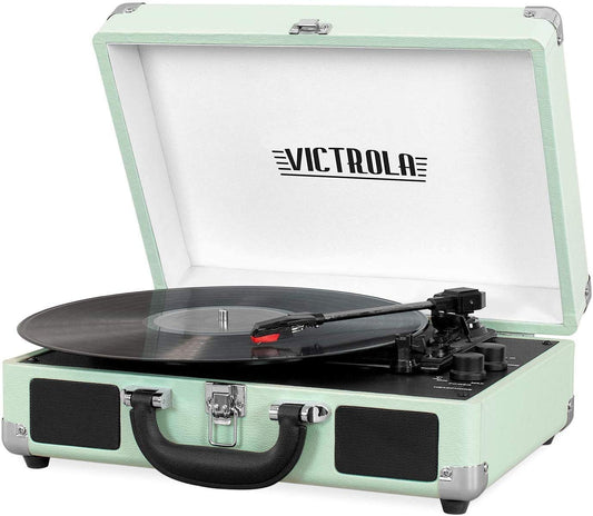 Victrola Journey Bluetooth Portable Suitcase Record Player – with Built-in Speakers, 3 Speed Vinyl Record Player, RCA Out, Headphone Jack (Black)
