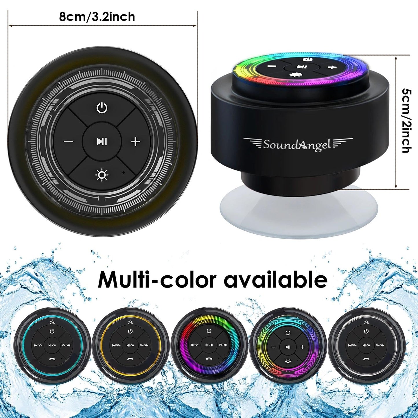 XLeader Shower Speaker, Upgraded,Certified IPX7 Waterproof, Mini Bluetooth Wireless Small Speaker with Lights, Suction Cup and Mic for Bathroom, Crystal Sound&Bass,12H Playtime, Ideal Electronic Gifts