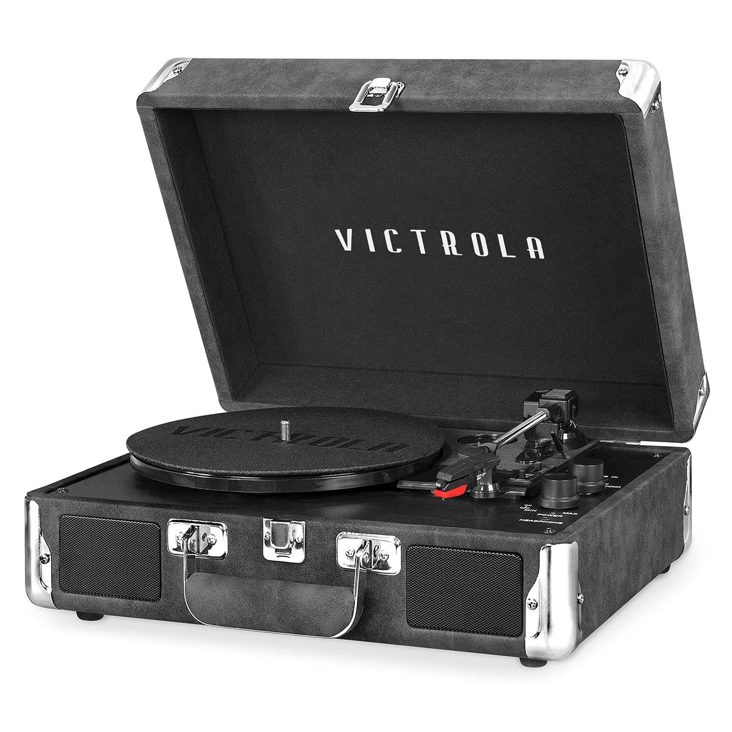 Victrola Journey Bluetooth Portable Suitcase Record Player – with Built-in Speakers, 3 Speed Vinyl Record Player, RCA Out, Headphone Jack (Black)