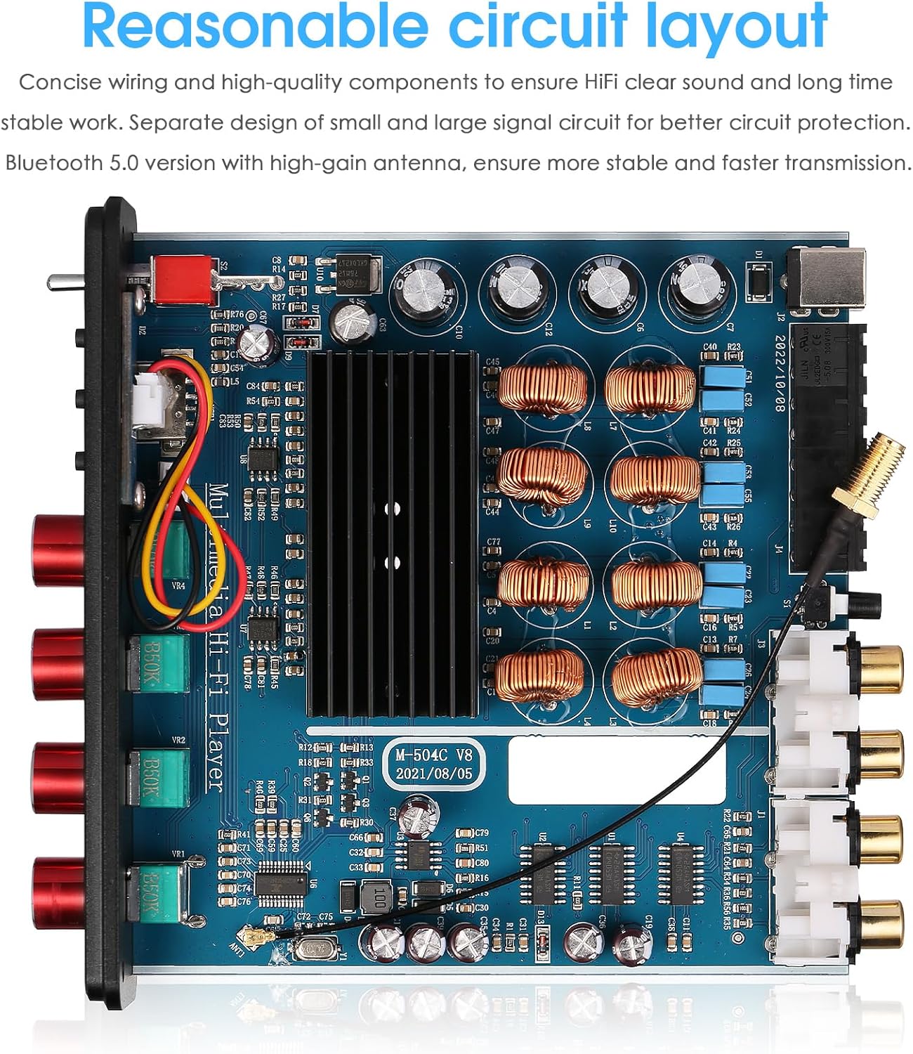4 Channel Bluetooth Amplifier, 50W x 4 Audio Power Amp, Hi-Fi Home Stereo Speaker Receiver [Douk Audio M4]