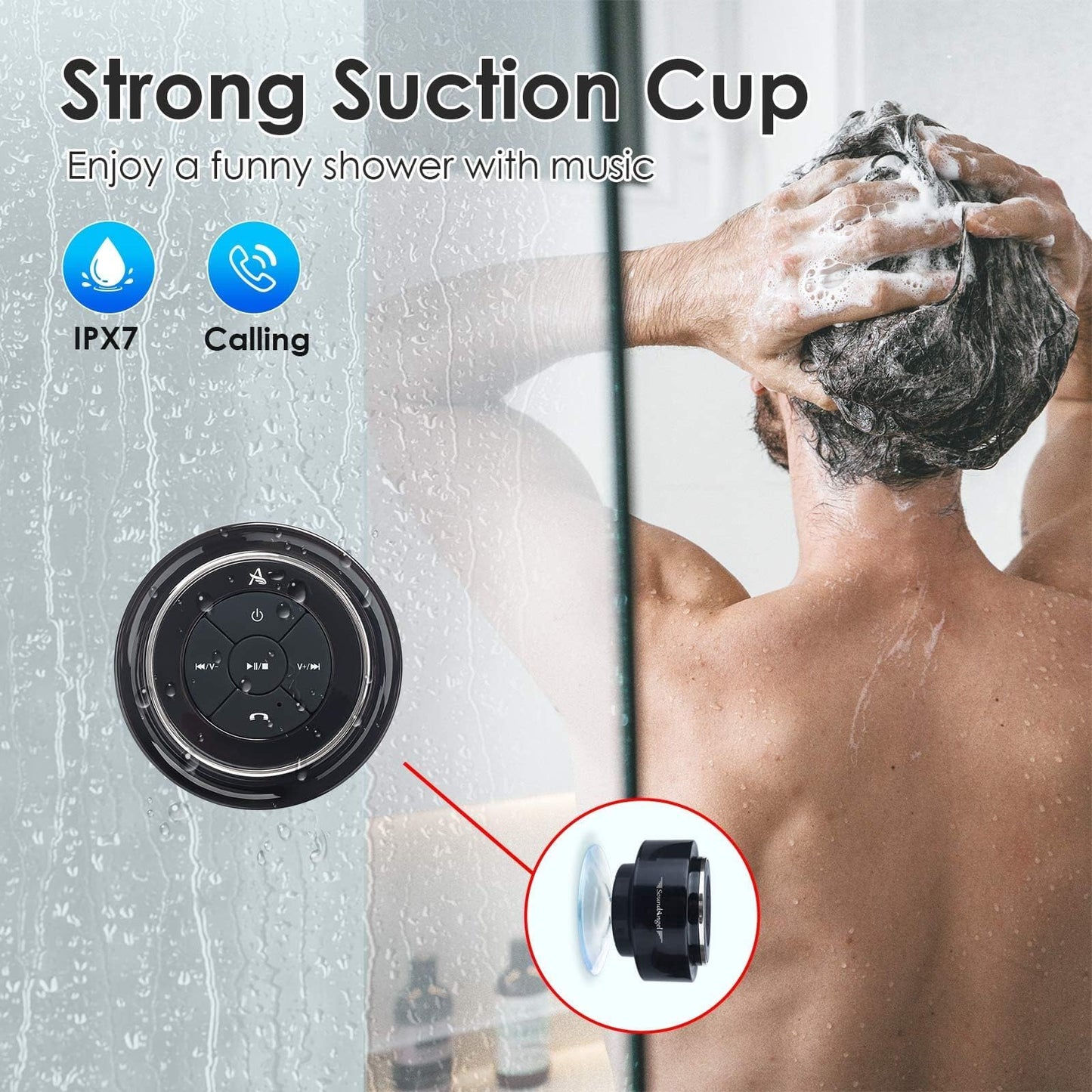 XLeader Shower Speaker, Upgraded,Certified IPX7 Waterproof, Mini Bluetooth Wireless Small Speaker with Lights, Suction Cup and Mic for Bathroom, Crystal Sound&Bass,12H Playtime, Ideal Electronic Gifts