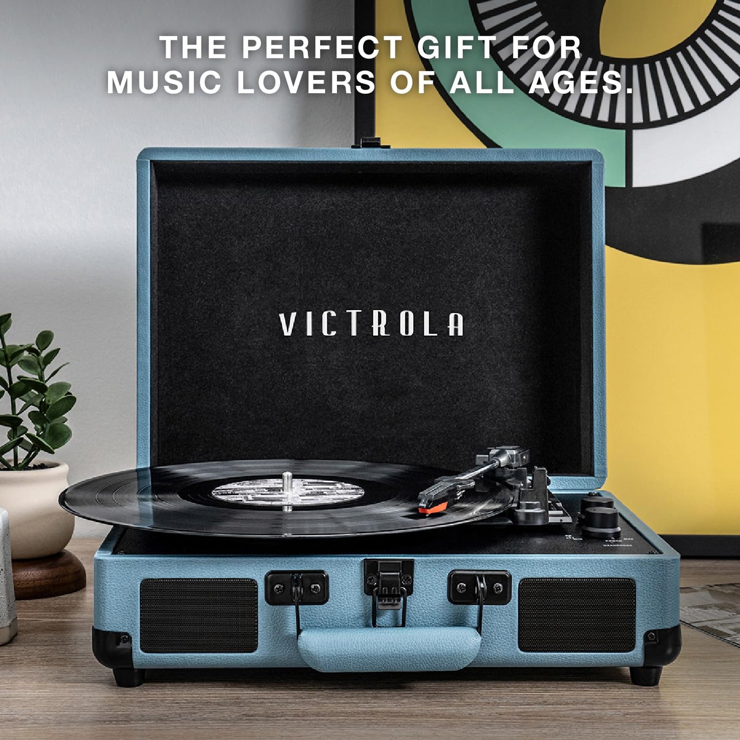 Victrola Journey Bluetooth Portable Suitcase Record Player – with Built-in Speakers, 3 Speed Vinyl Record Player, RCA Out, Headphone Jack (Black)