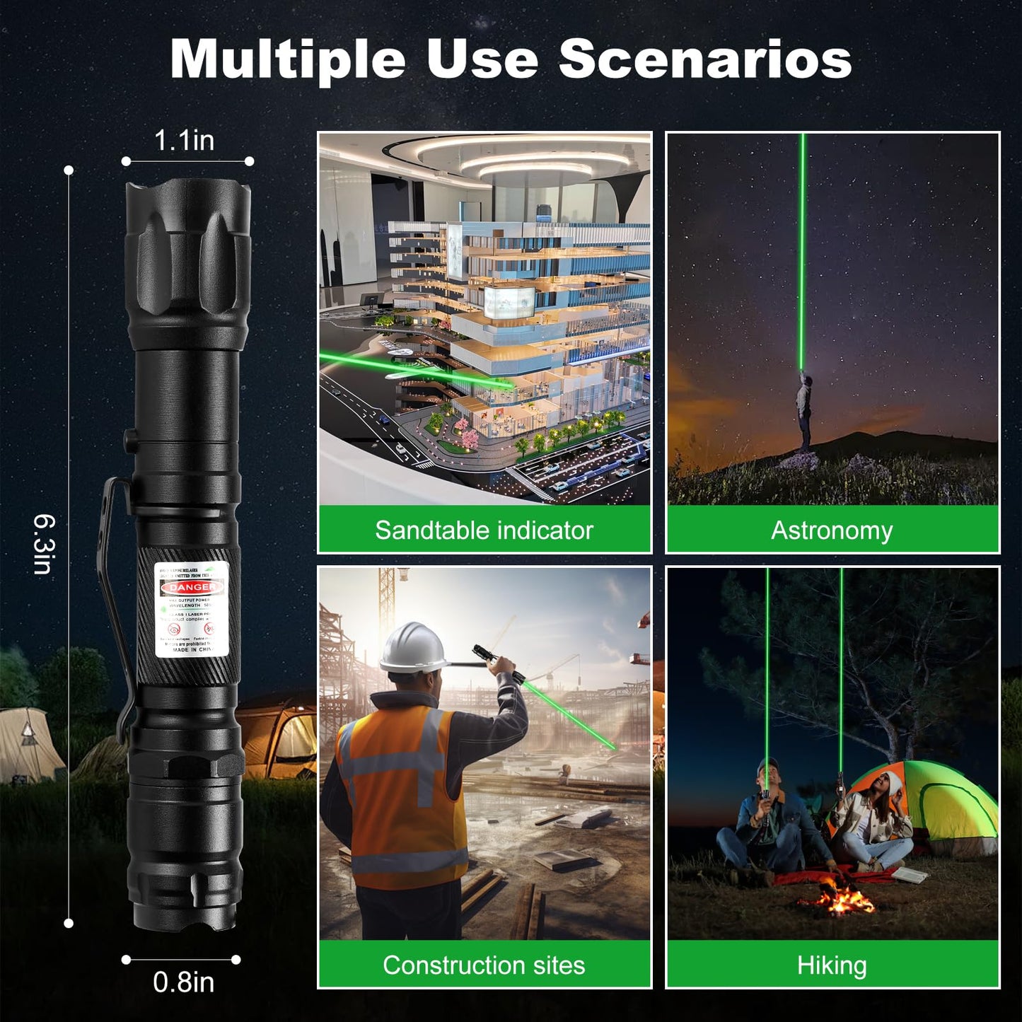 Green Laser Pointer High Power Pen - Long Range Rechargeable Laser Beam, USB Charging for Hiking, Presentations & Outdoor Use (Professional-Grade Green Light)
