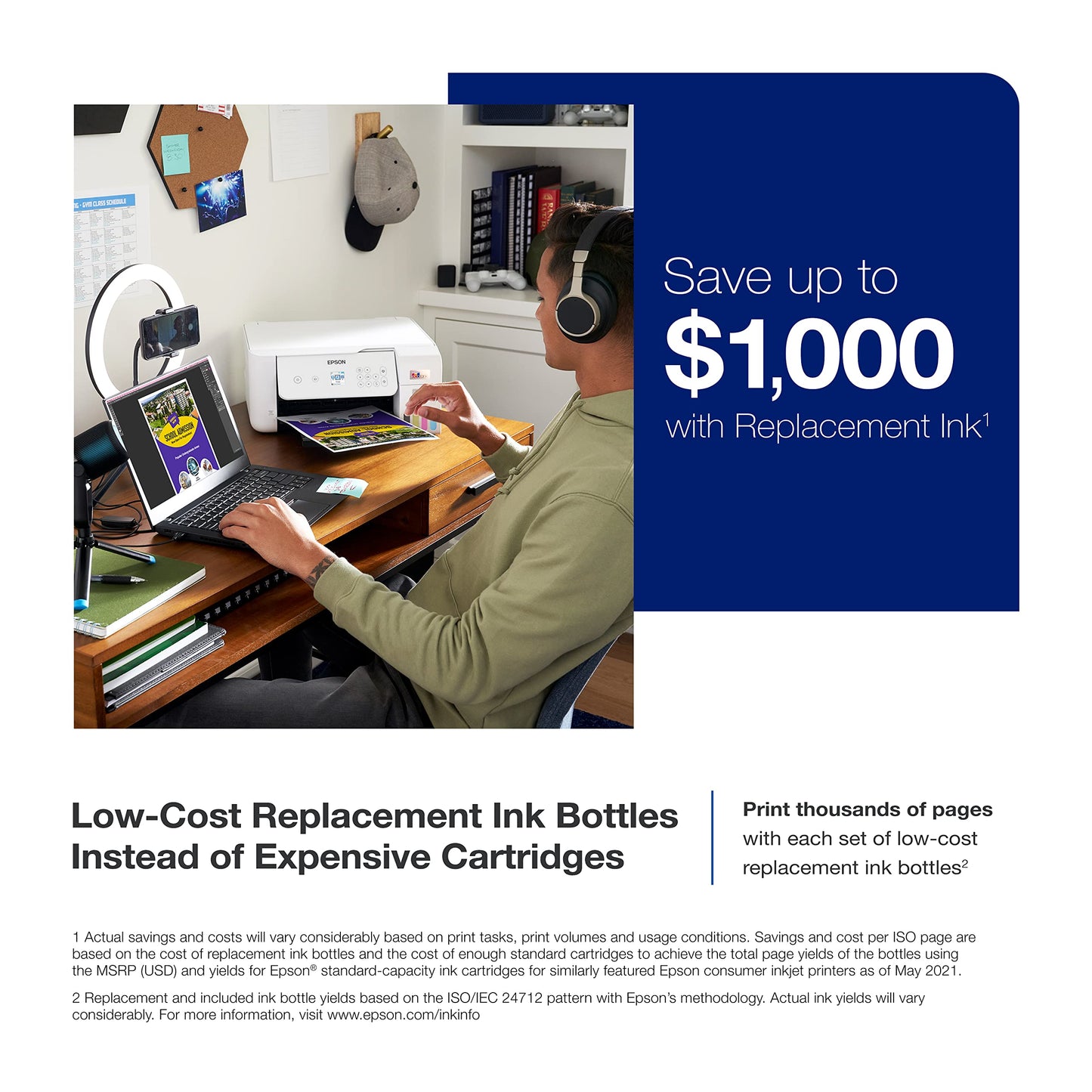 Epson EcoTank ET-2800 Wireless Color All-in-One Cartridge-Free Supertank Printer with Scan and Copy â€“ The Ideal Basic Home Printer - Black, Medium