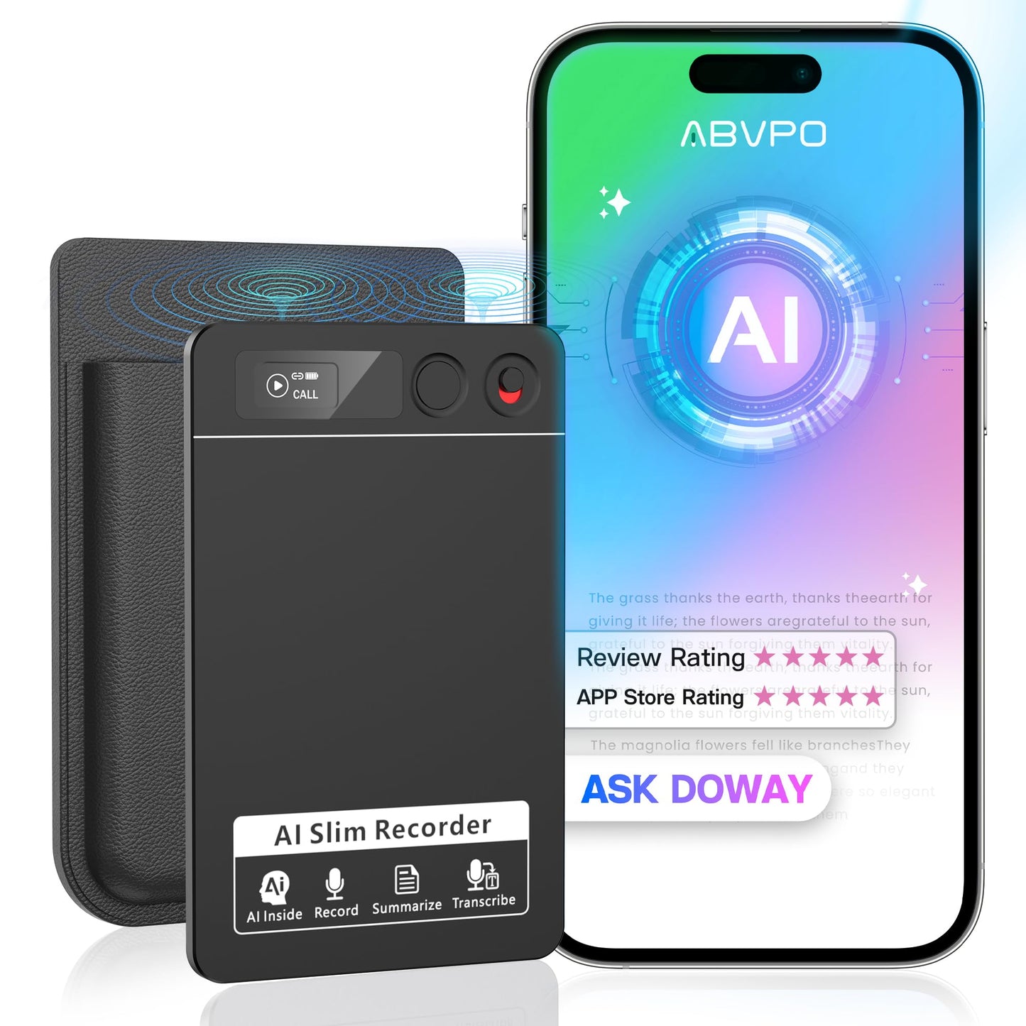 AI Voice Recorder, Note Voice Recorder - Transcribe & Summarize, AI Noise Cancellation Technology, Supports 152 Languages, 64GB Memory APP Control Audio Recorder for Lectures, Meetings, Calls, Gray