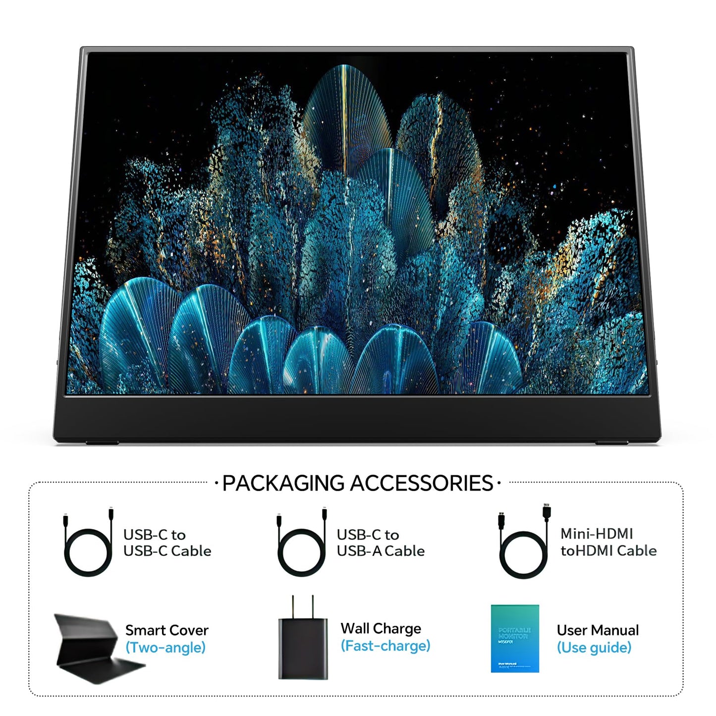 MNN Portable Monitor 14 inch FHD 1920 * 1200P USB C HDMI Ultra-Slim IPS Travel Display w/Speakers, HDR Plug&Play, External Monitor for Laptop PC, Phone,Mac(400cd/m² Brightness)