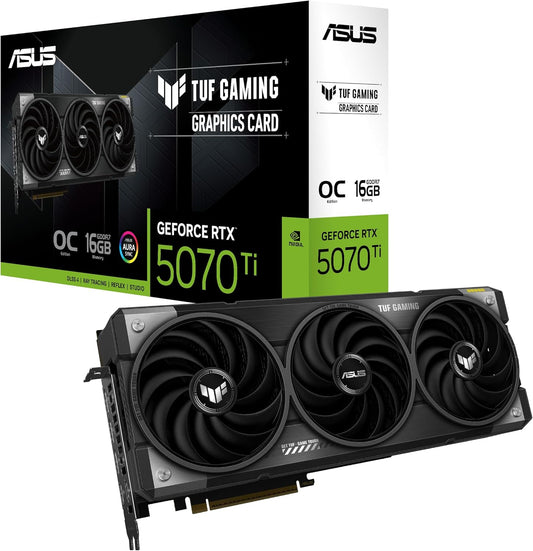 ASUS TUF Gaming GeForce RTX ™ 5070 Ti 16GB GDDR7 OC Edition Gaming Graphics Card (PCIe® 5.0, HDMI®/DP 2.1, 3.125-slot, Military-Grade Components, Protective PCB Coating, axial-tech Fans)