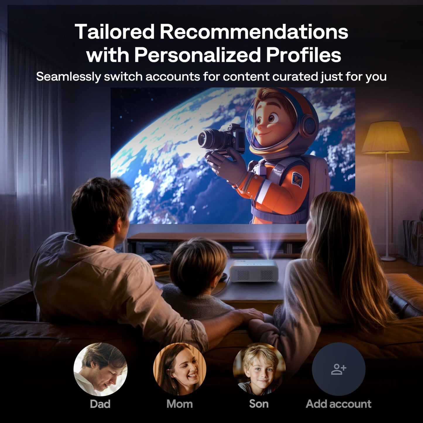 Aurzen EAZZE D1 Smart Projector with WiFi and Bluetooth, Netflix-Officially-Licensed, Auto Focus & Keystone, DoIby Audio, Zoom, Native 1080P Movie, Portable Outdoor Mini Projector, White