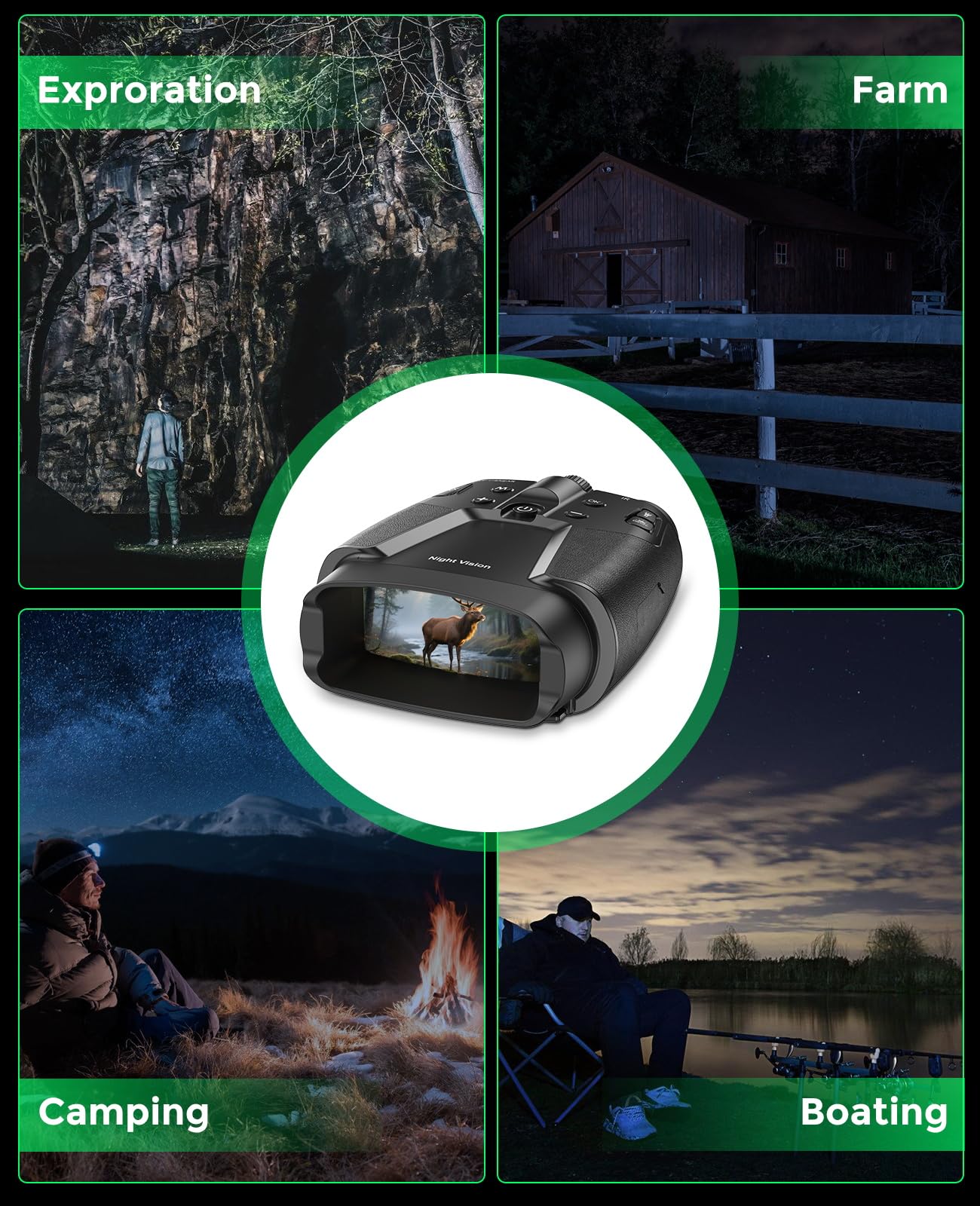 Night Vision Goggles - 4K Night Vision Binoculars with 5000mAh Rechargeable Battery, 32GB TF Card can Save Photo and Video, 3'' HD Screen for Camping & Security, Black
