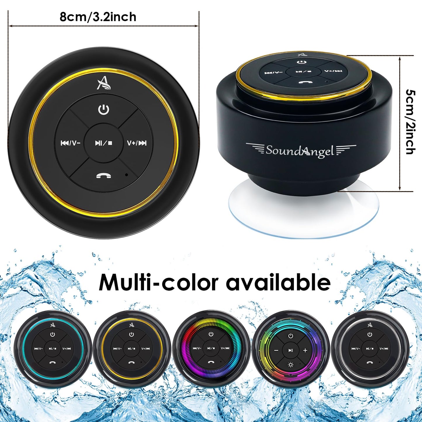 XLeader Shower Speaker, Upgraded,Certified IPX7 Waterproof, Mini Bluetooth Wireless Small Speaker with Lights, Suction Cup and Mic for Bathroom, Crystal Sound&Bass,12H Playtime, Ideal Electronic Gifts
