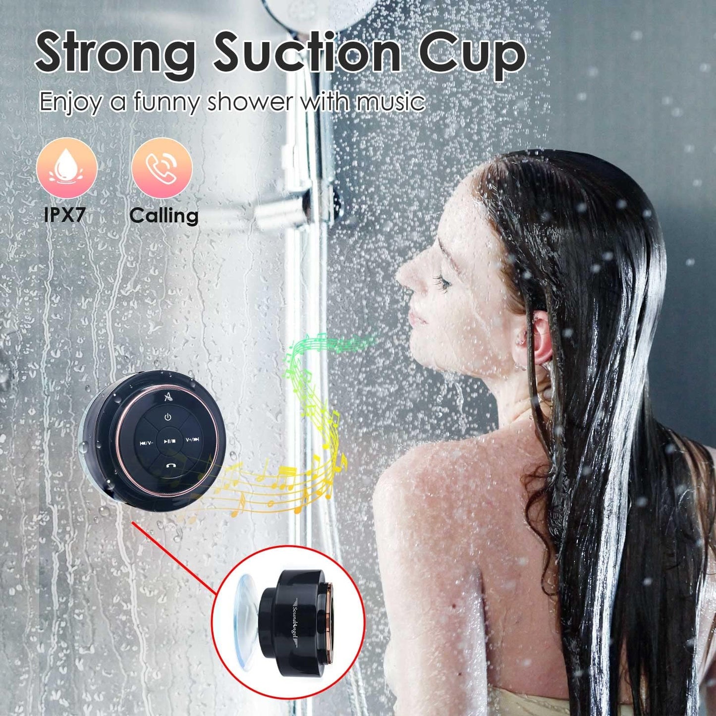 XLeader Shower Speaker, Upgraded,Certified IPX7 Waterproof, Mini Bluetooth Wireless Small Speaker with Lights, Suction Cup and Mic for Bathroom, Crystal Sound&Bass,12H Playtime, Ideal Electronic Gifts