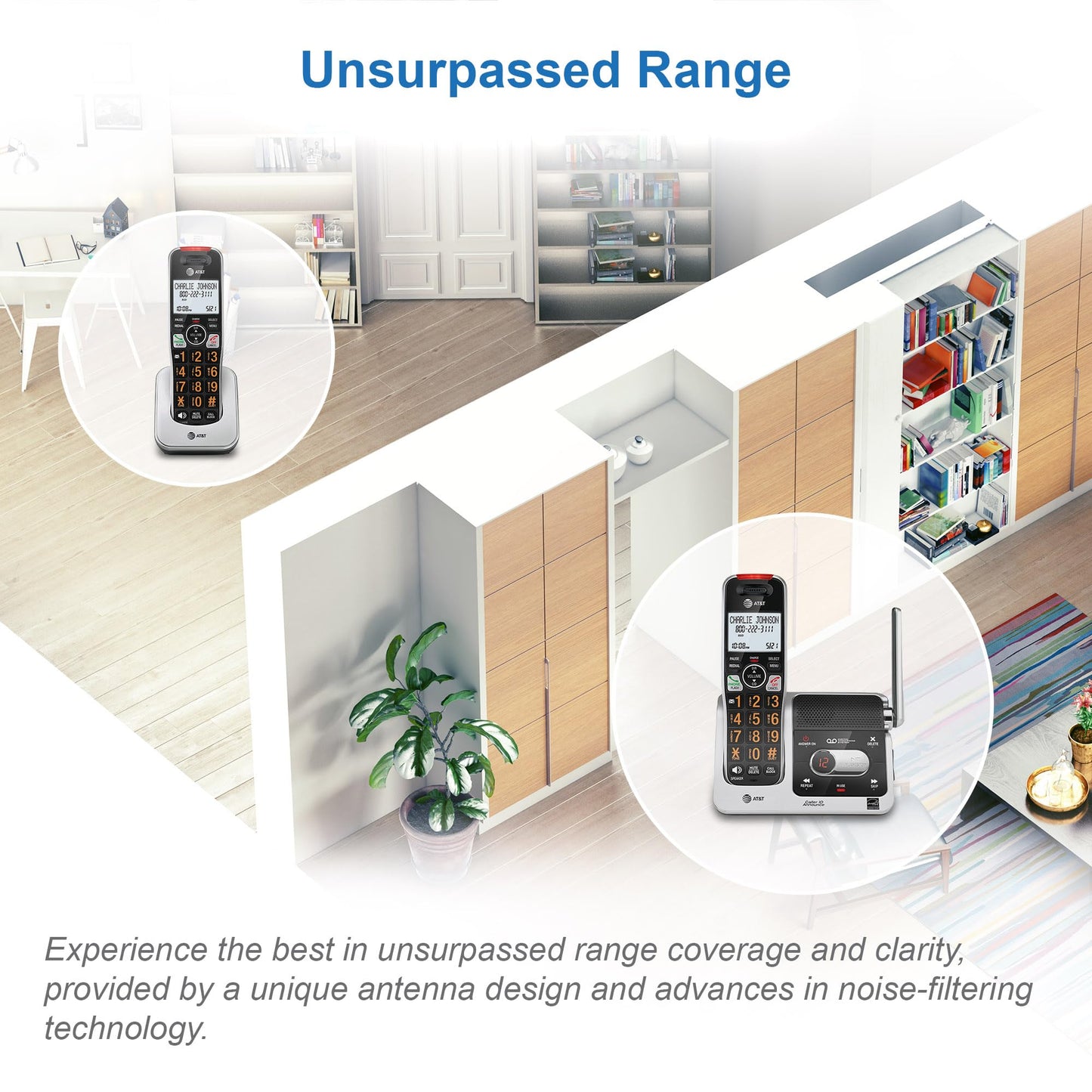 AT&T BL102-4 DECT 6.0 4-Handset Cordless Phone for Home with Answering Machine, Call Blocking, Caller ID Announcer, Audio Assist, Intercom, and Unsurpassed Range, Silver/Black