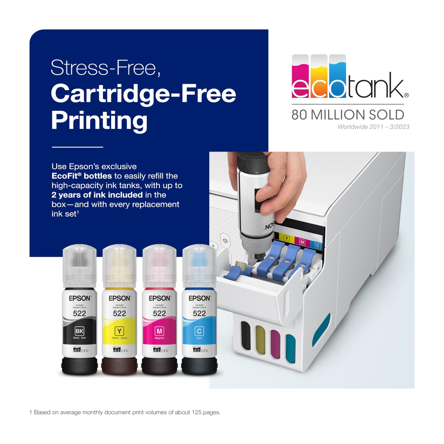 Epson EcoTank ET-2800 Wireless Color All-in-One Cartridge-Free Supertank Printer with Scan and Copy â€“ The Ideal Basic Home Printer - Black, Medium