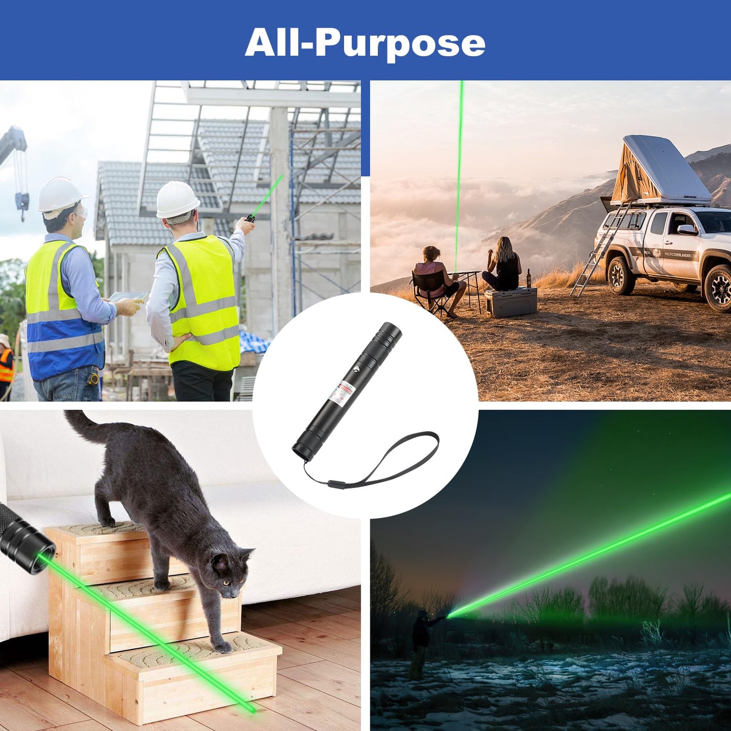 Green Laser Pointer High Power Pen - Long Range Rechargeable Laser Beam, USB Charging for Hiking, Presentations & Outdoor Use (Professional-Grade Green Light)