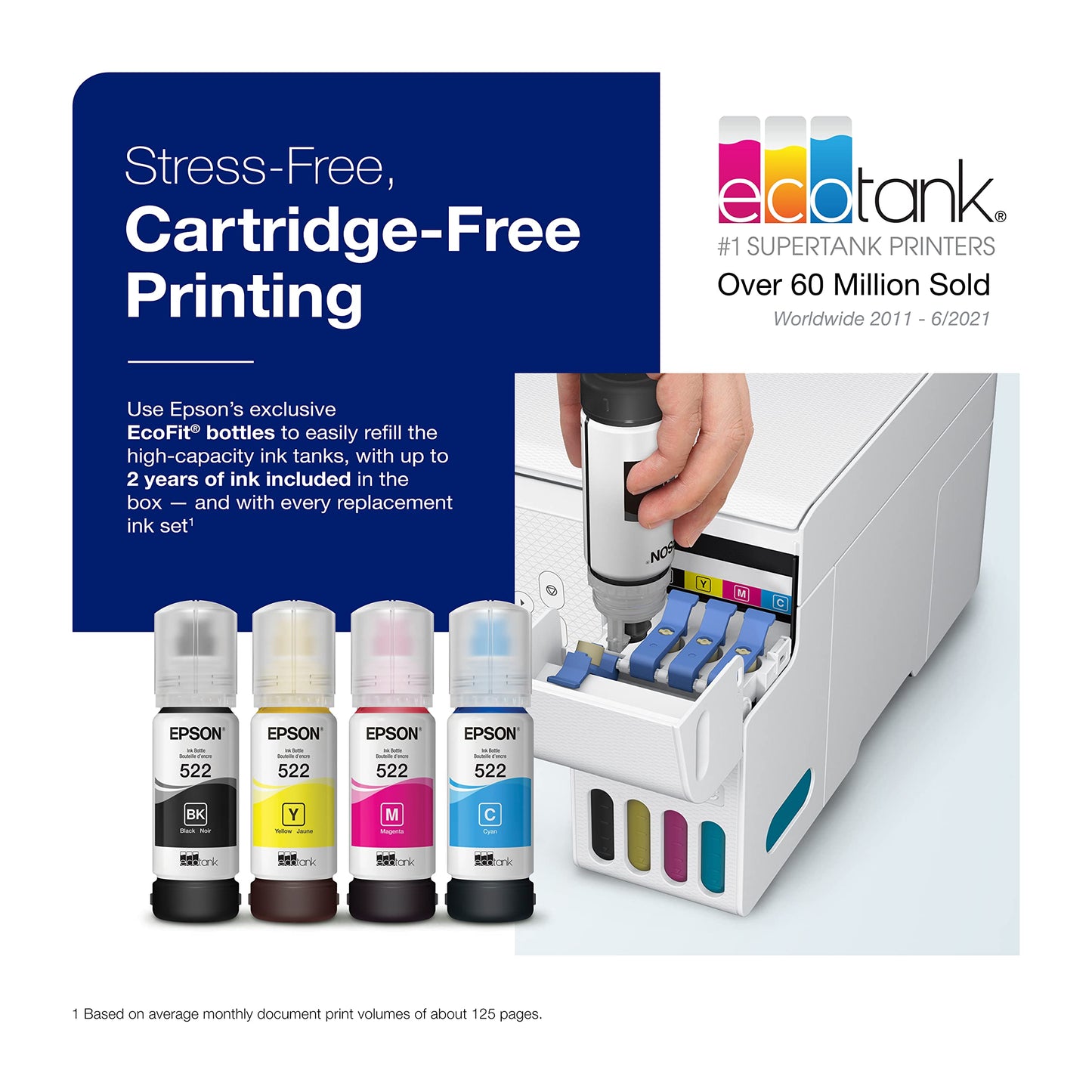 Epson EcoTank ET-2800 Wireless Color All-in-One Cartridge-Free Supertank Printer with Scan and Copy â€“ The Ideal Basic Home Printer - Black, Medium