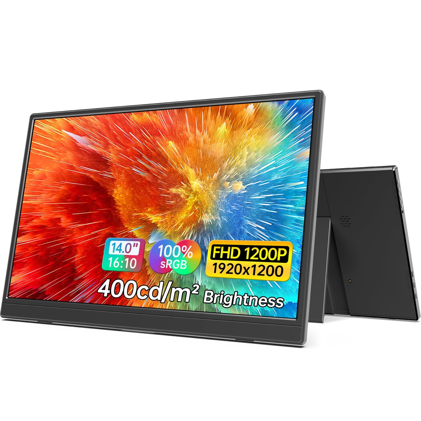 MNN Portable Monitor 14 inch FHD 1920 * 1200P USB C HDMI Ultra-Slim IPS Travel Display w/Speakers, HDR Plug&Play, External Monitor for Laptop PC, Phone,Mac(400cd/m² Brightness)