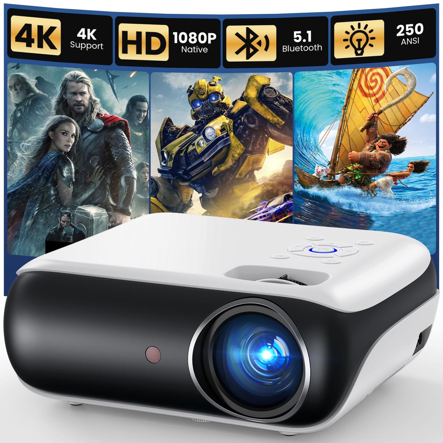 Official Licensed Google TV Smart Projector, HAPPRUN 4K UHD Home Theater with Dolby Sound, Wi-Fi & Bluetooth, Built-in Streaming Apps, Compatible with Games Consoles & Smartphone, Indoor & Outdoor Use