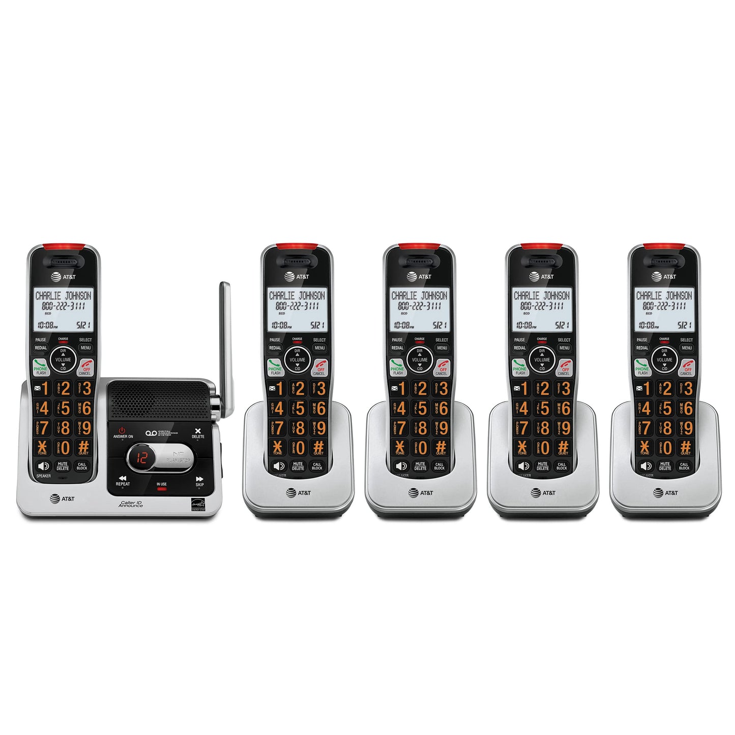 AT&T BL102-4 DECT 6.0 4-Handset Cordless Phone for Home with Answering Machine, Call Blocking, Caller ID Announcer, Audio Assist, Intercom, and Unsurpassed Range, Silver/Black