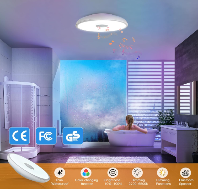 Smart Waterproof LED Ceiling Light With Bluetooth Speaker